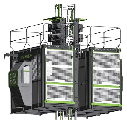 A ZOOMLION twin-cage construction hoist, from ZOOMLION's North American catalogue