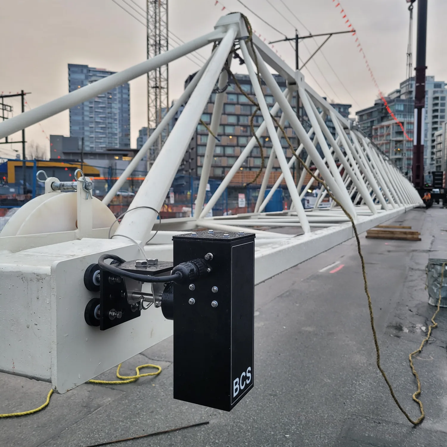 A BCS camera mounted on a tower crane jib