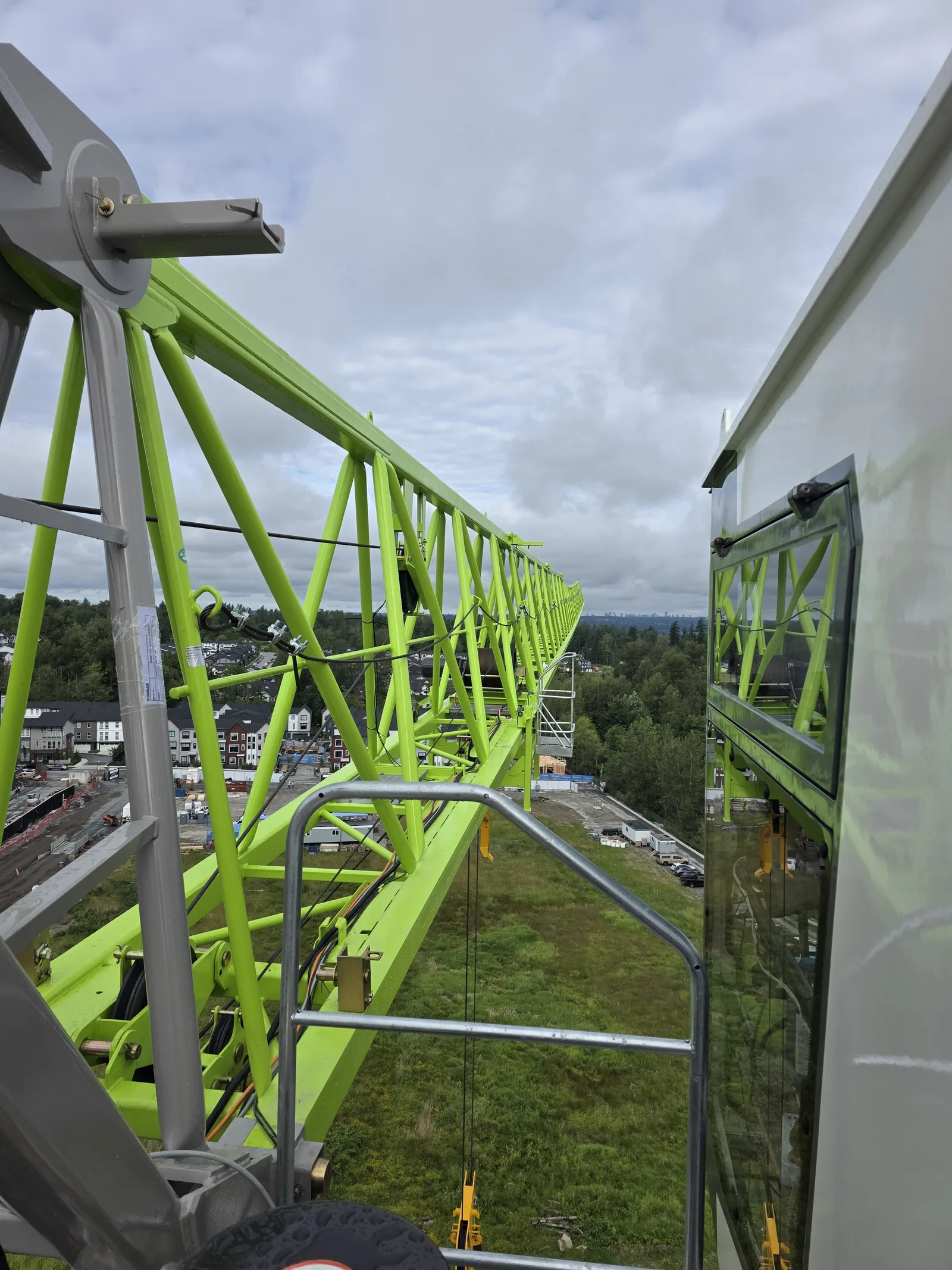 Looking up the jib of a tower crane